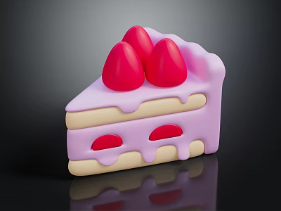 Layered Cake with Pink Frosting and Red Strawberry Toppings Yellow and Pink Layers 3d model