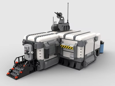 Building Blocks Futuristic Base Model With Antenna Staircase Warning Stripes And Technical Details 3d model