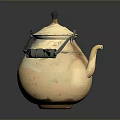 Ceramic Beige Teapot With Black Handle And Lid For Daily Household Use