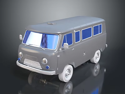 Vintage Gray Bus With Blue Windows White Wheels And Reflective Surface Model 3d model