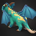 Cute Fantasy Flying Dragon with Teal Body Blue Horns and Orange Wings