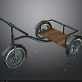 Vintage Style Tricycle With Blue Handlebar Black Frame And Wooden Platform