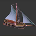 Sailing Boat Model With Wooden Hull Purple Sails And Red Cabin
