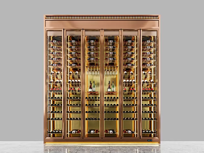 Elegant Luxury Wine Cabinet Featuring Glass Doors Metal Frame Wine Storage Racks And LED Lighting 3d model