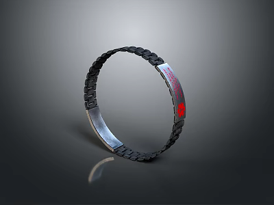 Stylish Daily Use Bracelet With Black Chain Silver Band And Red Logo 3d model