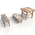 Rustic Wooden Table And Benches Set With Natural Wood Texture And Simple Design