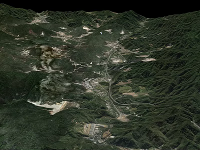 Scenic Park Landscape With Mountainous Terrain Lush Green Hills And Winding Roads 3d model