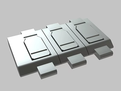 Three Silver Rectangular Metal Components With Grooves And Protrusions Arranged Together 3d model