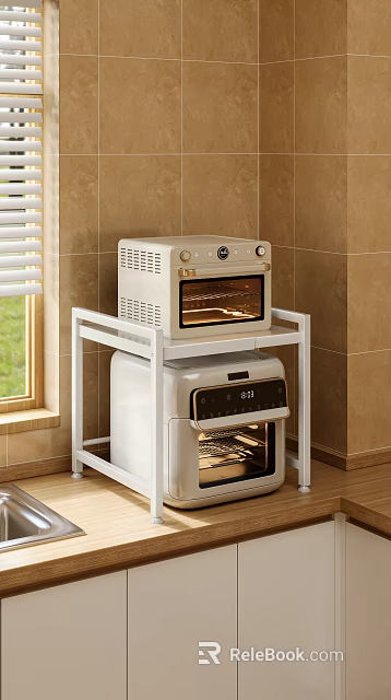White Two Tier Kitchen Storage Rack With Oven And Microwave Appliance Combination 3d model 