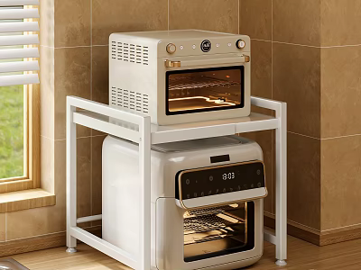 White Two Tier Kitchen Storage Rack With Oven And Microwave Appliance Combination 3d model