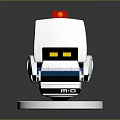 Silver Robot Device With Red Top Yellow Eyes Blue Components Round Base And M10 Label