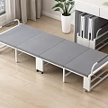 Foldable Single Bed With Gray Mattress And Metal Frame On Wheels 3d model