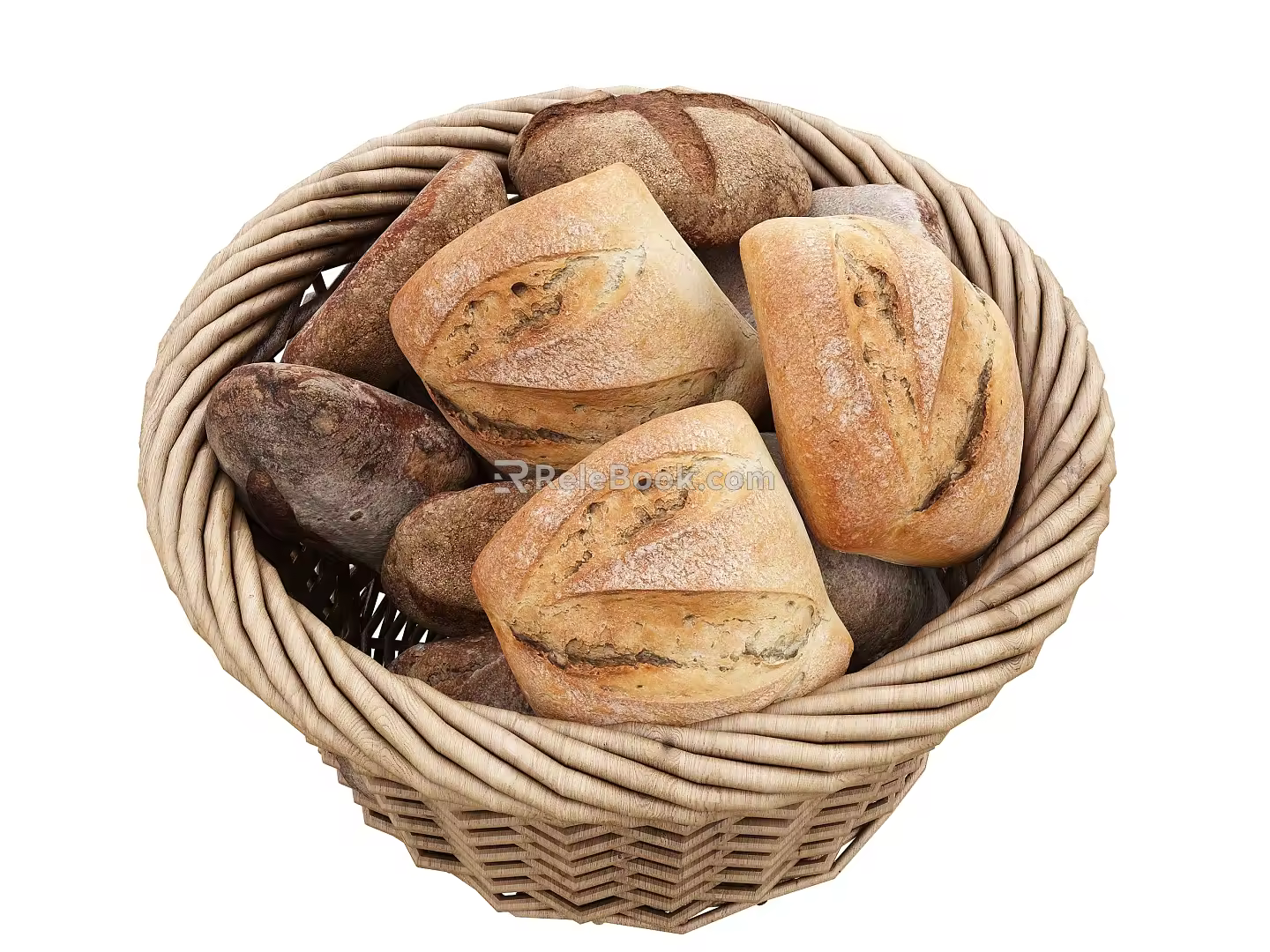 Bread Combination Bamboo Basket Bread Decoration 3d model