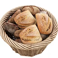 Bread Combination Bamboo Basket Bread Decoration 3d model