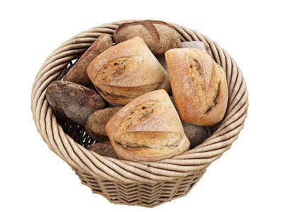 Bread Combination Bamboo Basket Bread Decoration 3d model