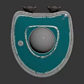 Turquoise Flying Saucer Model With Silver Dome And Yellow Glowing Base On Reflective Black Surface