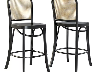 Set of Two Black Modern Bar Stools With Woven Backrest And Metal Legs 3d model