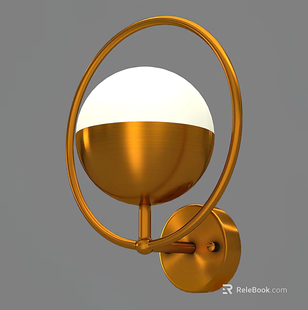 Golden Modern Wall Sconce Featuring Circular Ring Design And Round Lampshade 3d model 