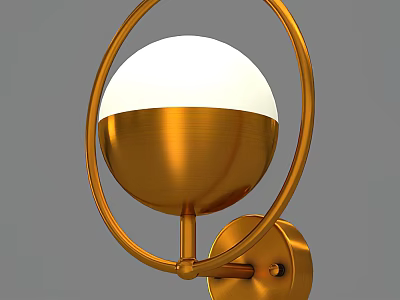 Golden Modern Wall Sconce Featuring Circular Ring Design And Round Lampshade 3d model