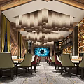 Modern Restaurant Interior Design With Hanging Lamps Staircase And Decorative Elements