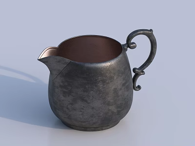 Vintage Design Silver Metal Electric Kettle Featuring Curved Handle And Brown Interior 3d model