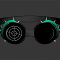 Steampunk Style Goggles With Black Strap White Circular Design Spikes And Green Glowing Accents