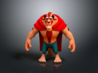 Cartoon Character With Red Cape Muscular Body Blue Pants And Fierce Expression 3d model