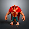 Cartoon Character With Red Cape Muscular Body Blue Pants And Fierce Expression