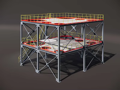 Durable Industrial Equipment Multi Layer Metal Platform With Safety Guardrails And Staircase 3d model