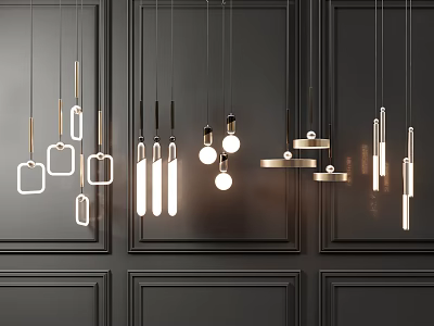 Modern Chandeliers With Various Shapes And Contemporary Design On Dark Wall 3d model