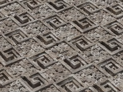 Geometric Patterned Stone Ground With Repeating Intricate Squares And Textured Surface 3d model
