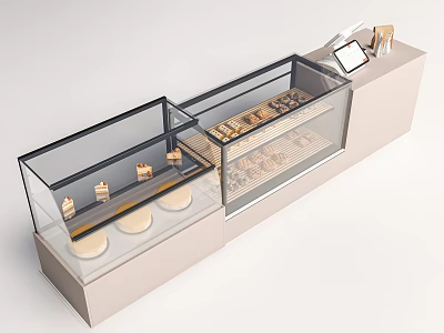Modern Bar Counter With Glass Display Case And Assorted Pastry Items 3d model