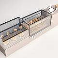 Modern Bar Counter With Glass Display Case And Assorted Pastry Items 3d model