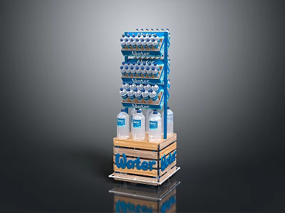 Volter Brand Bottled Water Organized On Retail Display Rack With Shelves 3d model
