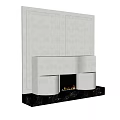 Modern White Fireplace Design With Unique Curved Shape Black Base And Burning Flames 3d model