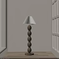 Minimalist Floor Lamp With Twisted Wooden Base And Pleated Fabric Shade In Light Room