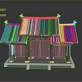 Traditional Chinese Architectural Model With Tiled Roof Wooden Door And Stone Columns