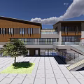 Modern Commercial Street With Glass Facade Geometric Design And Plaza Area