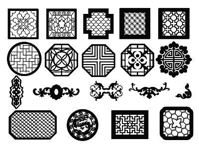 Traditional Carved Lattice Windows With Various Patterns And Different Shapes 3d model