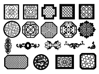 Chinese-style openwork window carved openwork window pane carved corner flower corner flower carved corner line 3d model