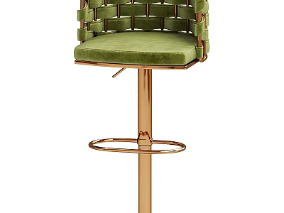 Elegant Green Velvet Bar Stool With Woven Backrest And Golden Metal Frame 3d model
