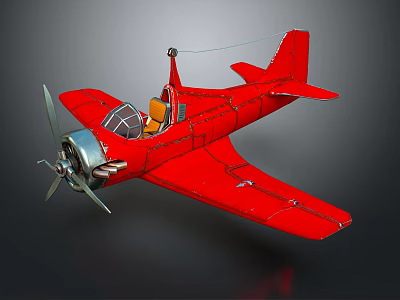Red Vintage Passenger Biplane With Propeller Engine Open Cockpit And Orange Seats 3d model
