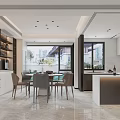 Modern Living And Dining Room With Black Sofa TV Wall And Floor To Ceiling Windows