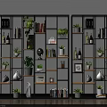 Modern Open Bookcase With Green Plants Books Globe And Decorative Items