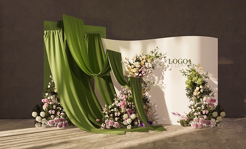 Modern White and Green Cloth Mantle Wedding 3d model