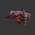 Mythical Fantasy Beast 3D Model With Large Curved Horns And Rocky Scaled Skin