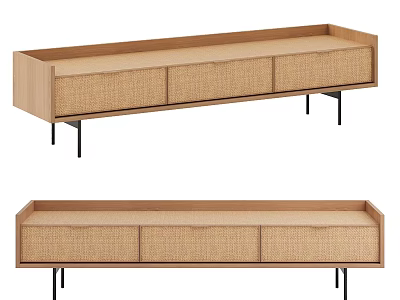 Modern Wooden Dresser With Rattan Front Drawers And Black Legs Design 3d model