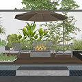 Stylish Courtyard Garden Design With Wooden Deck Fire Pit Chairs Stone Steps And Lush Plants