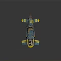 Futuristic Blue And Yellow Vehicle With Brown Leather Seat Mechanical Details And Stripe Accents