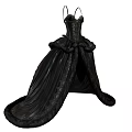 Elegant Black Satin Gown With Fitted Bodice Fluffy Skirt And Radiant Sunburst Decoration